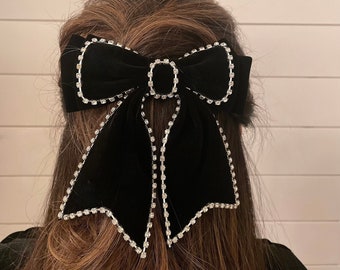 Best Seller Trendy Rhinestone Velvet Bow Hair Clip,vintage