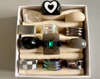 Chunky Resin Rings Set: Funky Acrylic Retro Rings - 12pcs