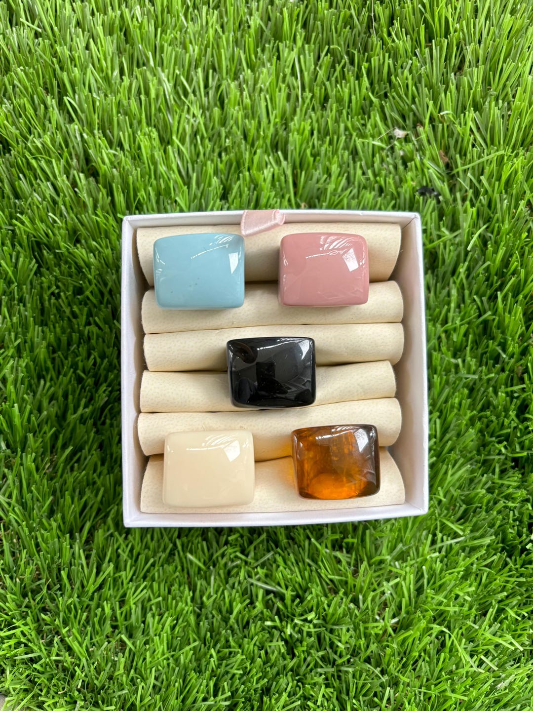 Chunky Colorful Rings Popular Colorful Chunky Set of 5pcs Rings, 2025 Beach Summer Plastic ...