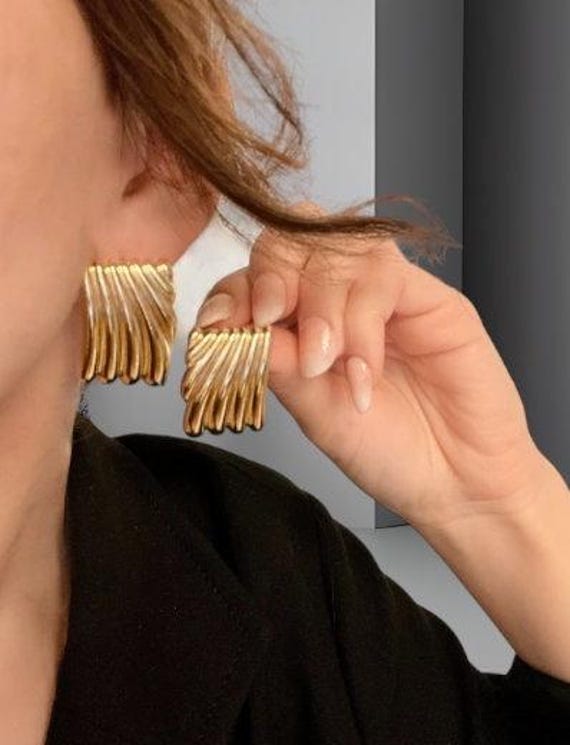 Best Seller Trendy Gold Rectangle Stud Earrings, Vintage