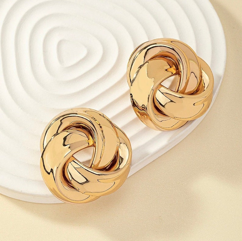 Large Love Knot Twisted Earrings Knot Stud Earrings Love Etsy