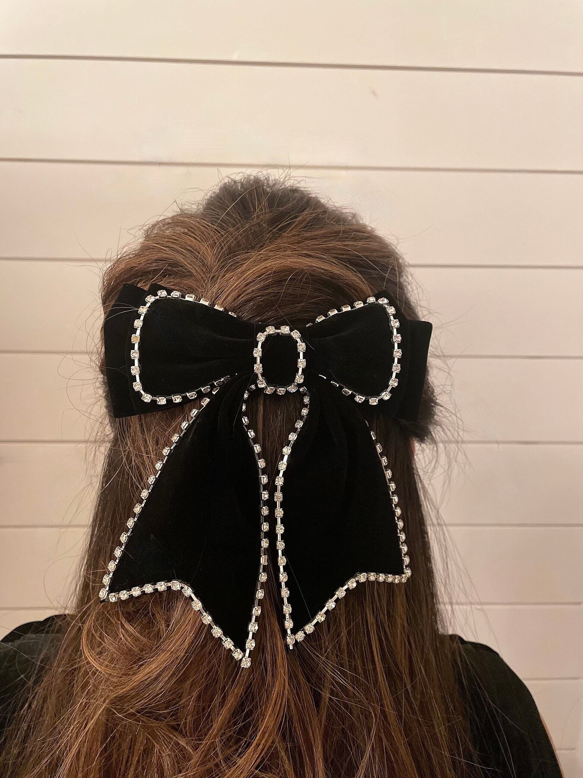 Best Seller Trendy Rhinestone Velvet Bow Hair Clip,vintage