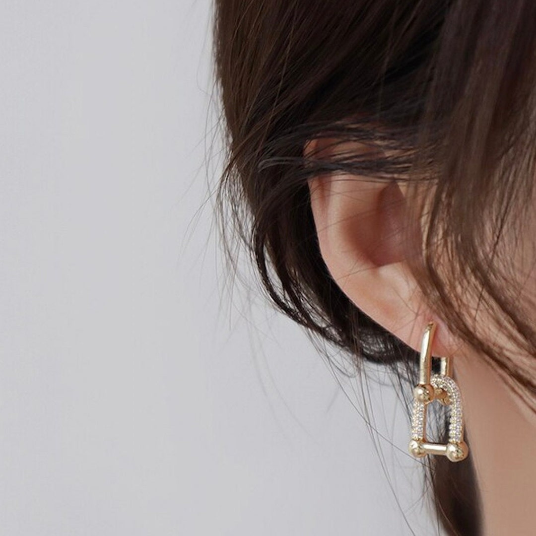 Gold U Shape Earrings Chunky Gold Chain Link Earrings Gold Etsy