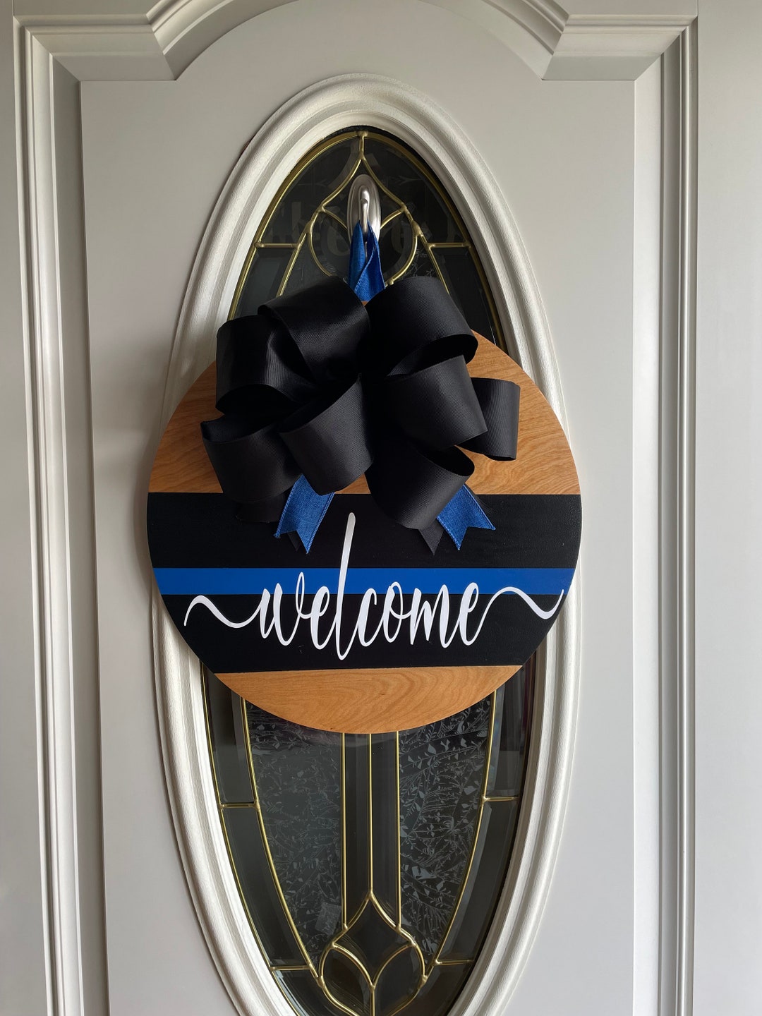 16 Round Blue Line Welcome Sign - Etsy