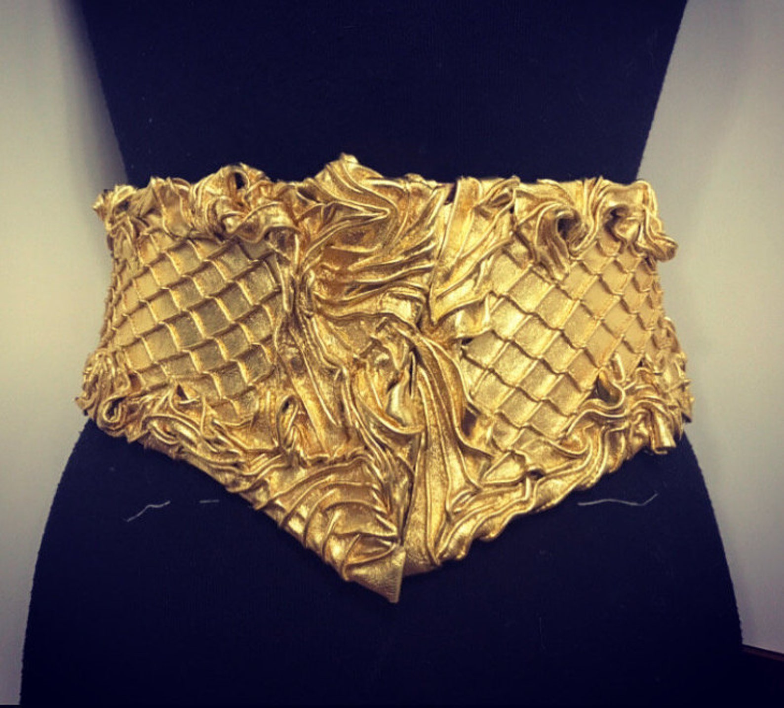 Gold leather minicorset wide belt ROYAL series. Etsy