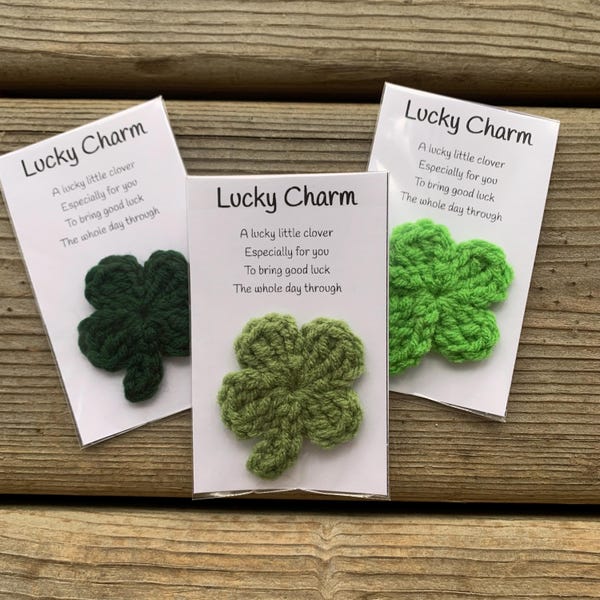 Lucky Charm, Crochet 4 Leaf Clover, Good Luck Charm, Pocket Lucky Charm, 4 Leaf Clover, St. Patrick’s Day Gift, Good Luck