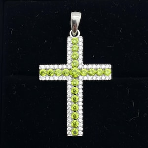 Ciondolo a croce con zaffiro blu, collana in argento sterling 925, regalo completo Peridoto