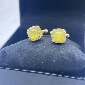 Vintage Filigree Cufflinks: Lemon Quartz & Gold Brass, Groom Gift