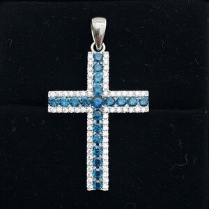 Ciondolo a croce con zaffiro blu, collana in argento sterling 925, regalo completo Blue Topaz