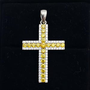 Ciondolo a croce con zaffiro blu, collana in argento sterling 925, regalo completo Yallow Sapphire