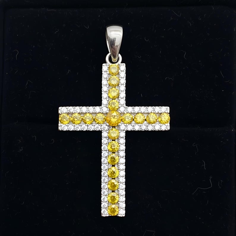 Ciondolo a croce con zaffiro blu, collana in argento sterling 925, regalo completo Yallow Sapphire