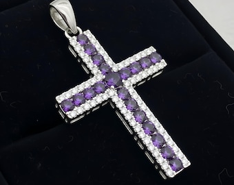 Ciondolo a croce in ametista: collana in argento sterling con pietra portafortuna di febbraio, regalo perfetto