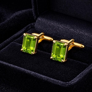 Gemelos de lujo de peridoto verde, gemelos dorados para hombre, accesorios clásicos para bodas, regalo para el novio y los padrinos.