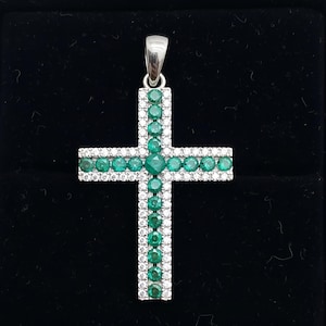 Ciondolo a croce con zaffiro blu, collana in argento sterling 925, regalo completo Smeraldo