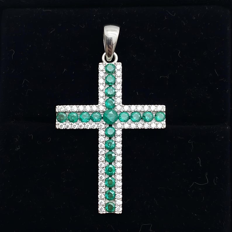 Ciondolo a croce con zaffiro blu, collana in argento sterling 925, regalo completo Smeraldo