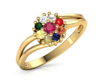 9 Stein Astrologie Ring, Smaragd, Rubin, Saphir, Labor erstellt Edelstein, vergoldetes Sterling Silber