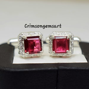 Ruby Crystal Cufflinks: Silver Brass Suit Cuff Links