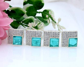 Vintage Style Sky Blue Topaz Tuxedo Studs: Silver & Gold Tone Set