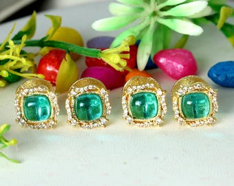 Vintage Style Gold Plated Sky Blue Topaz Tuxedo Studs: Groomsmen Gift Set