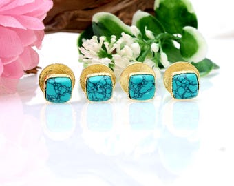 Turquoise Gemstone Tuxedo Studs, Gold & Silver Plated Brass, Vintage Design