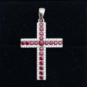 Ciondolo a croce con zaffiro blu, collana in argento sterling 925, regalo completo Rubino