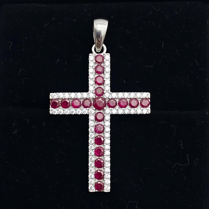 Ciondolo a croce con zaffiro blu, collana in argento sterling 925, regalo completo Rubino