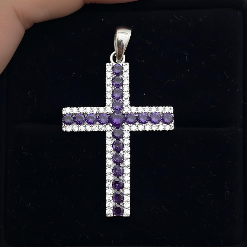 Ciondolo a croce con zaffiro blu, collana in argento sterling 925, regalo completo Ametista