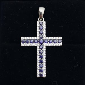 Ciondolo a croce con zaffiro blu, collana in argento sterling 925, regalo completo Tanzanite