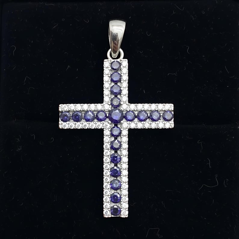 Ciondolo a croce con zaffiro blu, collana in argento sterling 925, regalo completo Tanzanite