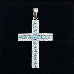 Ciondolo a croce con zaffiro blu, collana in argento sterling 925, regalo completo Acquamarina