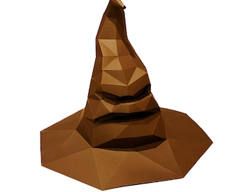 Halloween Sorting Hat Papercraft DIY Template, Papercraft for Kids, Witch Wizard Hat, 3D Paper Hat, Cosplay Costume,Origami, Low Poly