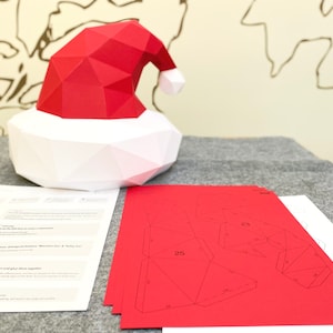 Christmas Santa's Hat, Paper DIY Kit, Papercraft Template, Holiday Decor Hat, Christmas wear, Holiday Hat, Cosplay, Lowpoly, Origami