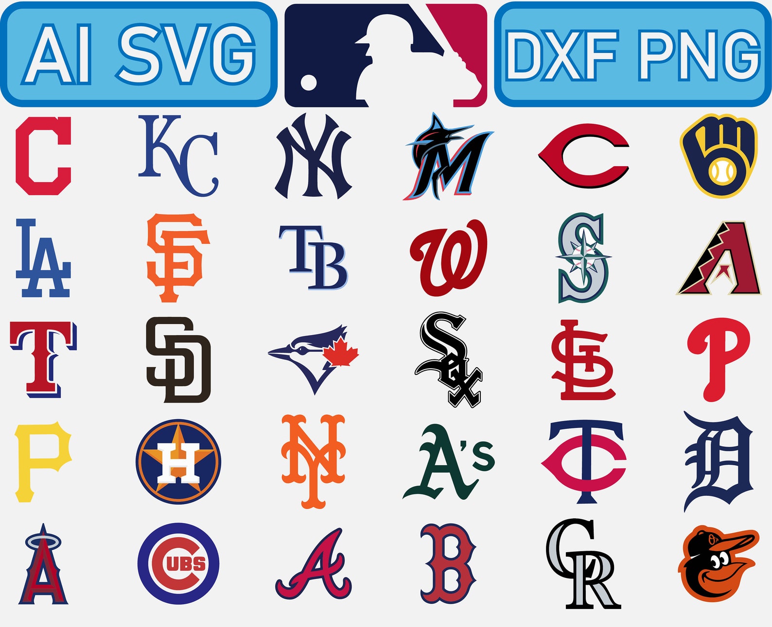 Major League Baseball All 30 Teams Mlb Logo Vector Bundle Ai Etsy