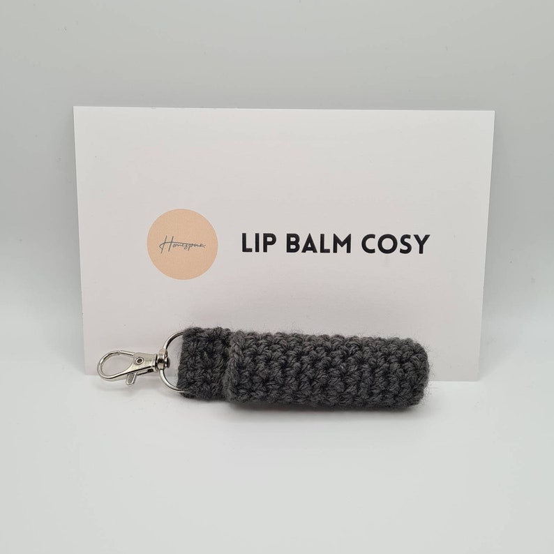 Crochet Lip Balm Cosy Cozy Keyring Holder Grey