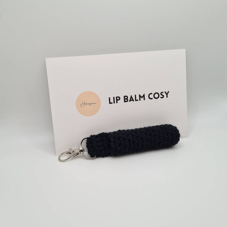 Crochet Lip Balm Cosy Cozy Keyring Holder Black