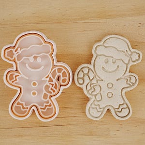 Cortador de galletas de hombrecito de jengibre con gorro de Papá Noel, molde para galletas navideñas, juego de sellos festivos para galletas de jengibre, molde para galletas de Papá Noel para niños