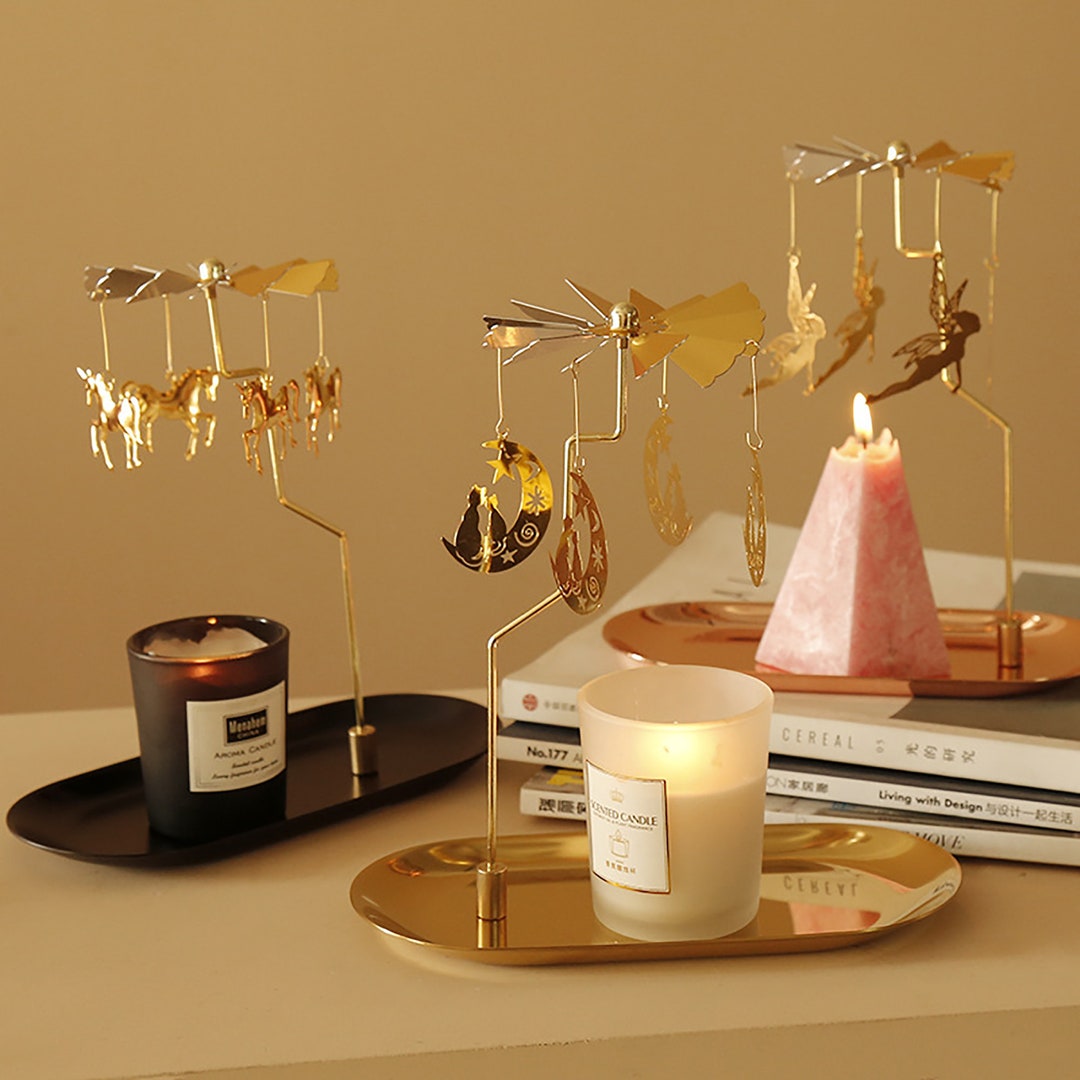 Fairy Candle Holder,ins Tray Rotary Candle Holder,gold Metal