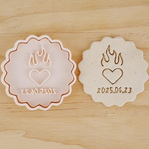 Custom Heart Cookie Cutter,Personalized Flame Heart Cookie Mold with Date ,Decorative Heart Flame Cookie Press,Anniversary Cookie Stamp