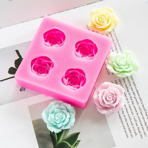 4Pack Rose Silicone Mold,3D Rose Silicone Mold,Cake Decor Mold,Fondant Mold,Soap Making Mold,Flowers Sugar Mold,Soap Making Mold