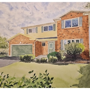 HAND PAINTED WATERCOLOR, home portrait, house painting, housewarming gift, hand made, home illustration, realtor gift, original, first home