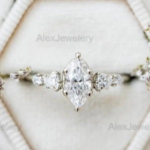 1 CT Marquise Cut Moissanite Engagement Ring 14K White Gold Anniversary Ring Five Stone Wedding Ring Promise Ring Anniversary Gift For Woman