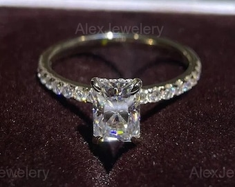 2 CT Radiant Moissanite Engagement Ring 14K Solid Gold Anniversary Ring Hidden Halo Wedding Ring Promise Ring Gift For Her Bridal Ring