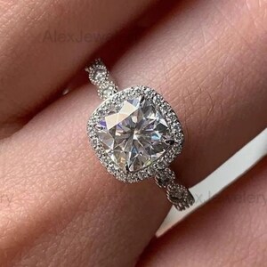 2 CT Cushion Cut Moissanite Engagement Ring 10K/14K White Gold Anniversary Ring Cushion Engagement Ring Promise Ring For Woman Bridal Ring
