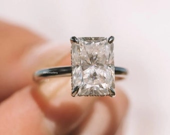 Stralende geslepen Moissanite verlovingsring 14K witgoud jubileumring verborgen Halo trouwring belofte ring Solitaire ring cadeau voor haar