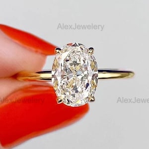 2,5 ct Ovalschliff Moissanit Verlobungsring 14K Gelbgold Jubiläumsring Versteckter Halo Hochzeitsring Versprechensring Geschenk für ihren Silberring
