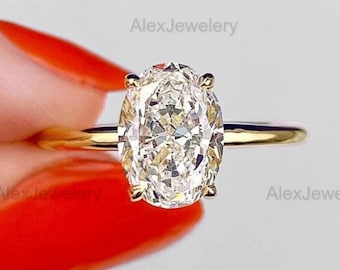 2,5 CT ovaal geslepen Moissanite verlovingsring 14K geel gouden verjaardag ring verborgen Halo trouwring belofte ring cadeau voor haar zilveren ring