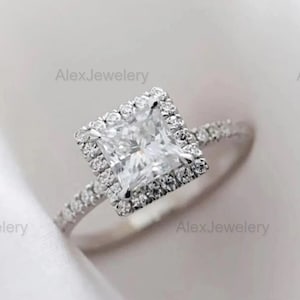 2CT Princess Cut Moissanite Verlobungsring 10K / 14K Solid Gold Jubiläumsring Halo Ehering Versprechen Ring Jahrestagsgeschenk für Frau