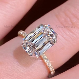 Emerald Moissanite 14K Yellow Gold Engagement Ring