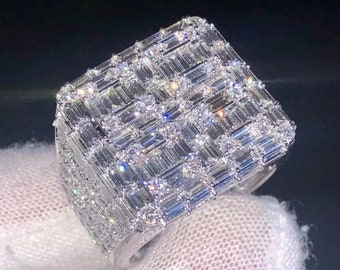 Baguette-Cut Moissanite verlovingsring voor hem, heren Iced Out Championship Ring, 18K witgouden trouwring, jubileumcadeau voor hem