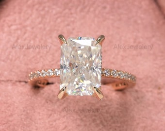 2.5 CT Radiant Cut Moissanite Engagement Ring 10K/14K Rose Gold Anniversary Ring Hidden Halo Wedding Ring Promise Ring For Her Gift For Her
